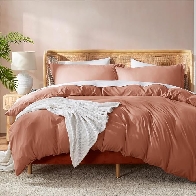 Nestl Rust Duvet Cover King Size - Soft Double Brushed King Duvet Cover Set, 3 Piece, with Button Closure, 1 Duvet Cover 104x90 inches and 2 Pillow Shams