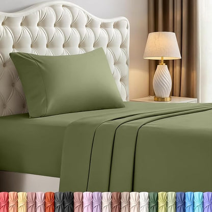Utopia Bedding Twin Bed Sheets Set - 3 Piece Bedding - Brushed Microfiber - Shrinkage and Fade Resistant - Easy Care (Twin, Olive)
