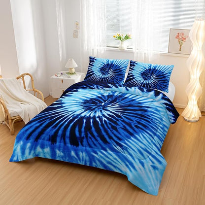 Blue Tie-dye Comforter Sets Twin Size,Abstract Modern Art Bedding Set for Your Room,Graffiti Soft Lightweight Quilted Set All Season 1 Comforter and 2 Pillowcases