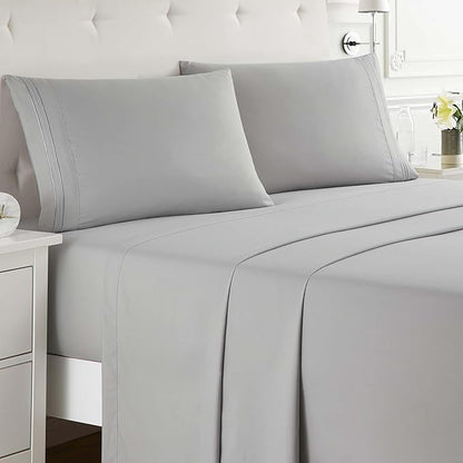 Clara Clark Full XL Bed Sheet Set - Wrinkle, Fade, Stain Resistant, Deep Pocket Sheets - Luxury Soft Bedding Sheets & Pillowcases, Full XL Silver Gray