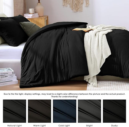 WRENSONGE Comforter Full Size, 3 Piece Black Soft Full Comforter Sets- Warm Bedding Set Full Suitable for All Seasons