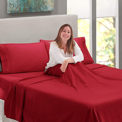 Nestl Full XL Sheet Set - Luxury 1800 Ultra-Soft Microfiber Full Extra Long Bed Sheets - Double Brushed - Deep Pockets - Easy Fit - 4 Piece Set - Bedding Sheets & Pillowcases (Full XL, Burgundy Red)