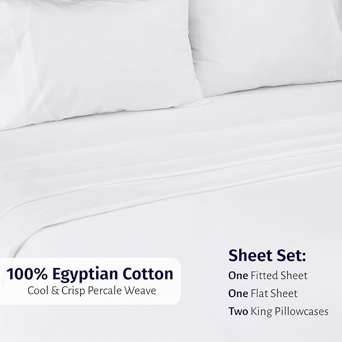 California Design Den Deep Pocket California King Sheet Set - Certified 100% Egyptian Cotton Bed Sheets, Lightweight & Crisp Percale, Durable Luxury Bedding Set - White