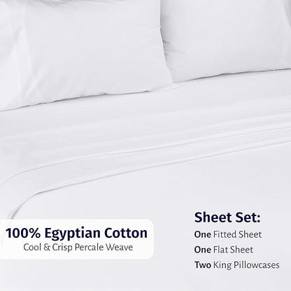 California Design Den Deep Pocket California King Sheet Set - Certified 100% Egyptian Cotton Bed Sheets, Lightweight & Crisp Percale, Durable Luxury Bedding Set - White