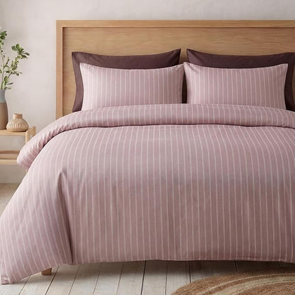 Bedbay Dusty Rose Striped Duvet Cover Set Queen Size, 100% Cotton Sateen Bedding Set, 300TC Soft Minimal Hotel Style Comforter Cover 3 Pieces for All Seasons
