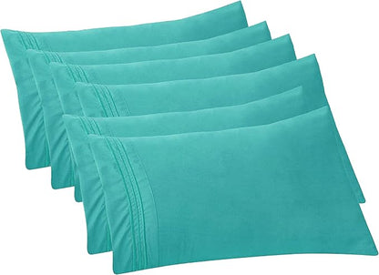 Elegant Comfort 6-PACK Solid Pillowcases 1500 Premium Hotel Quality Microfiber - Smooth Weave, Wrinkle and Stain Resistant, Easy Slip-On, 6-Piece Set, King Pillowcase, Turquoise