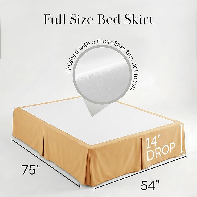 Southshore Fine Living, Inc. Full Bed Skirt - 14" Drop, Luxury Pleated Bed Skirts, Full Bedding Dust Ruffle, Full Size Bed Skirting, Gold