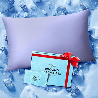 Ice Cooling Pillowcase for Hot Sleepers, Instantly Cool, Stays Cold All Night, Softer Than Silk Pillow Cases, Pillow Covers with Invisible Zipper, Gift for Men & Women - Queen Size, Purple (1 Pack)
