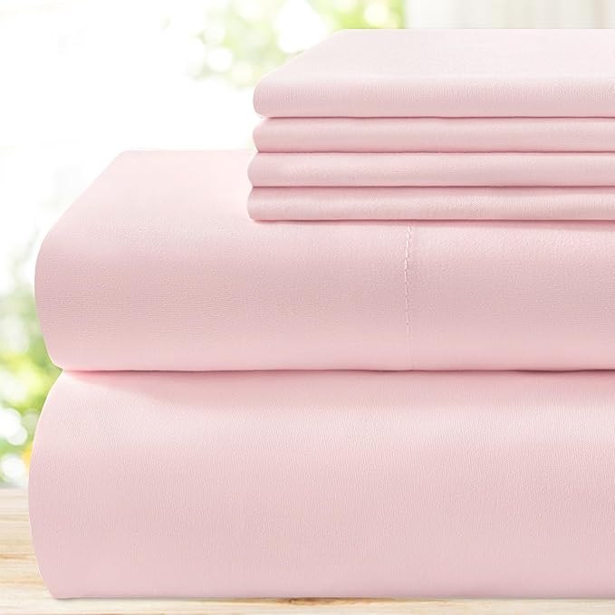 BYSURE 4 Pieces Bed Sheets Set(Twin, Light Pink) - Super Soft 1800 Thread Count 100% Microfiber Sheets with Deep Pockets, Wrinkle & Fade Resistant