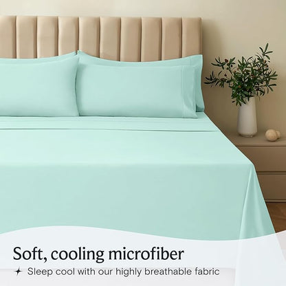 LuxClub 4 PC Sheet Set Bed Sheets Deep Pockets 16" Eco Friendly Wrinkle Free Cooling Machine Washable Hotel Bedding Silky Soft - Aquamarine Full