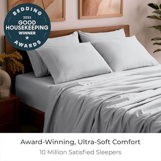 Mellanni King Sheet Set - 6-Piece Iconic Collection Bedding, (Including 4 Pillowcases), 16-Inch Deep Pocket, Easy Care, Extra Soft, Cooling Sheets, Brushed Microfiber - Light Gray