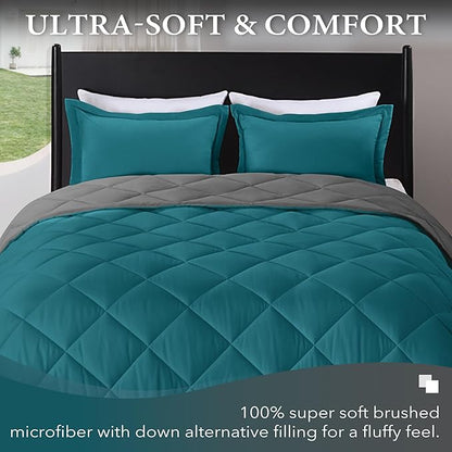 downluxe Queen Comforter Set - Ocean and Grey Queen Comforter, Soft Bedding Sets for All Seasons -3 Pieces - 1 Comforter (88"x92") and 2 Pillow Shams(20"x26")
