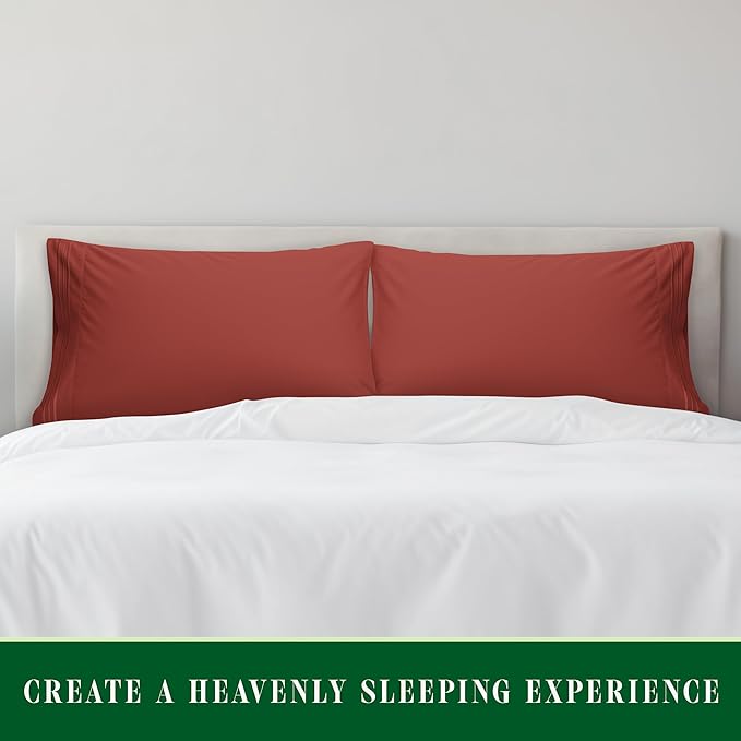 Elegant Comfort Luxury Ultra-Soft 2-Piece Pillowcase Set - 1500 Premium Hotel Quality Microfiber Double Brushed - Wrinkle Resistant, King Size, Rust