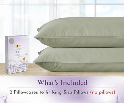 California Design Den King Pillow Cases Set of 2-1000 Thread Count Sateen, Soft and Thick 100% Cotton King Pillow Covers, Durable - Sage Green