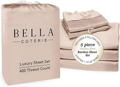 Bella Coterie Luxury Bamboo Viscose Split King Size Sheet Set | 2 Fitted Sheets for Sleep Number & Adjustable Beds | 100% Organically Grown | Cooling & Ultra Soft | 18” Deep Pocket [Dusty Rose]