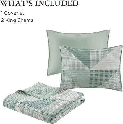 Woolrich Reversible Coverlet Set - Cottage Styling Reversed to Solid Color, All Season Lightweight Coverlet, Cozy Bedding Layer, Matching Shams, Oversized King/Cal King, Olsen Green | Reversible, Lightweight, All Season