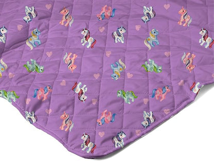 Northwest My Little Pony Vintage Pony Party Quilted Throw Blanket – Official Fleece Blanket Featuring Classic Ponies, Soft Lightweight Bedding for Bed, or Couch, 60 x 80 Inches