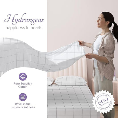 Carressa Linen Luxury Egyptian Cotton California King Printed Sheet Set - 600 Thread Count Extra Long Staple 4 PC Set, Window Pane Cal King Printed Sheets, Soft, Cooling Sheets Upto 18 in Deep Pocket