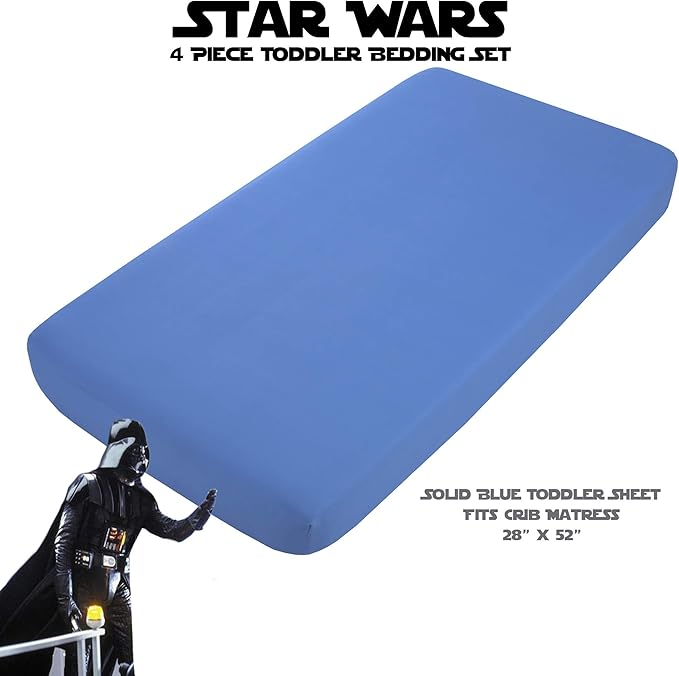 Disney Star Wars Galaxies Await 4 Piece Toddler Bedding Set Fitted Sheet, Pillow Case, Top Sheet, and Comforter Quilt - Blue