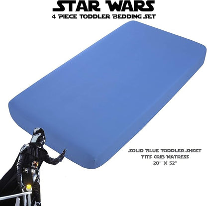 Disney Star Wars Galaxies Await 4 Piece Toddler Bedding Set Fitted Sheet, Pillow Case, Top Sheet, and Comforter Quilt - Blue