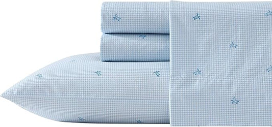 Laura Ashley - Full Sheets, Cotton Percale Bedding Set, Lightweight & Breathable Home Decor (Turtle Gingham Blue, Full)