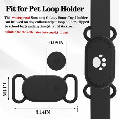 2 Pack Waterproof Dog Collar Holder Compatible with Samsung Galaxy SmartTag2, Silicone GPS Tracker Hidden Loop Holder for Smart Tag2, Anti-Lost Collar Tag2 Paw Case (Black Green)