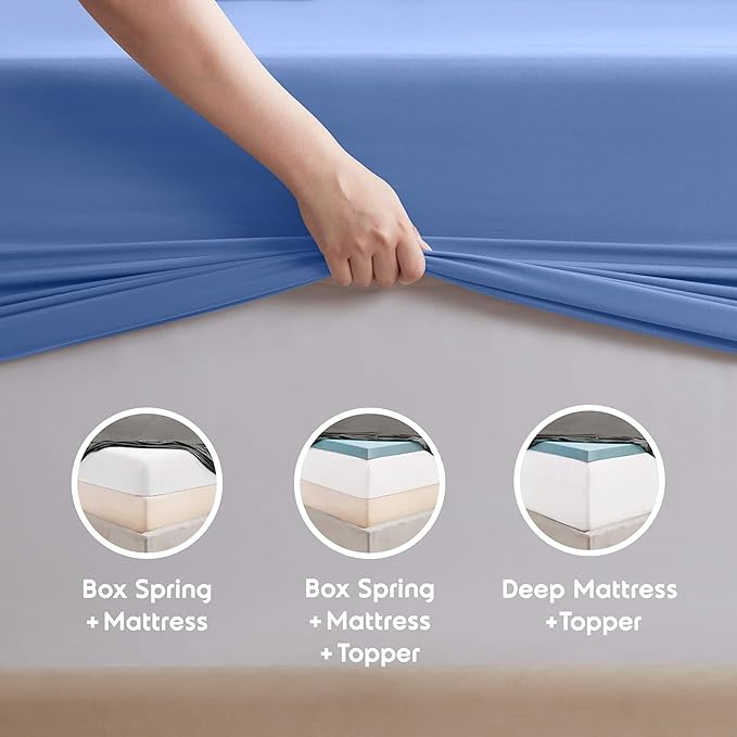Nestl Short Queen Sheet Set - 1800 Ultra-Soft Microfiber - Double Brushed - Deep Pockets - Easy Fit - 4 Piece Set - Bed Sheets (Short Queen, Calm Blue)