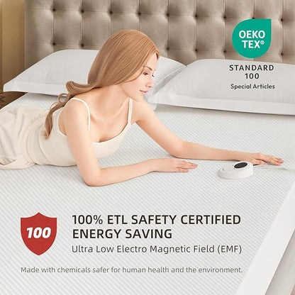 Bwarm Waterproof Heated Mattress Pad, ETL Certified Bed Warmer with Memory Function 9 Heat Settings, 1-12 Hours Auto Off Deep Pocket, Machine Washable, White Full