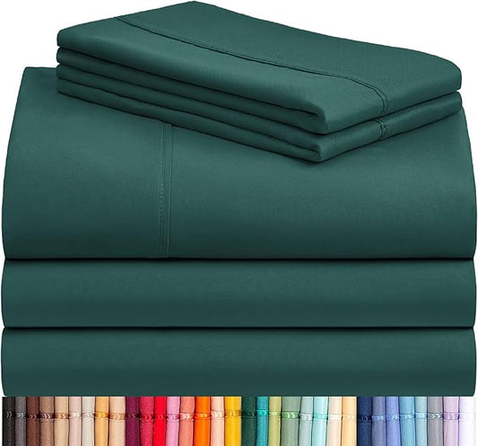 LuxClub 5 PC Split King Sheet Set, Breathable Luxury Bed Sheets, Deep Pockets 18" Eco Friendly Wrinkle Free Cooling Sheets Machine Washable Hotel Bedding Silky Soft - Emerald Split King