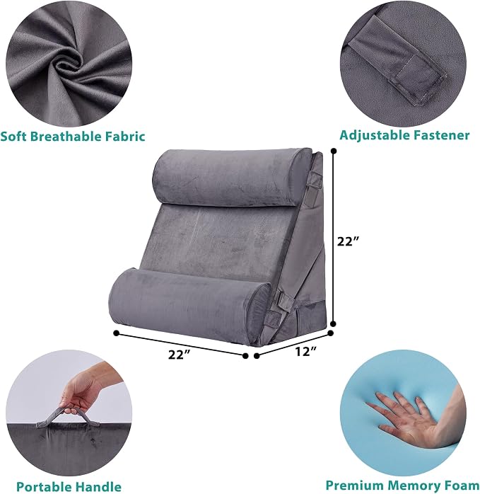 Adjustable 4pcs Bed Wedge Pillow Set, Memory Foam Wedge Pillows Post Surgery for Back, Neck, Leg Pain Relief, Pillow Wedge for Sleeping, Sitting up in Bed, Acid Reflux and GERD, Velvet