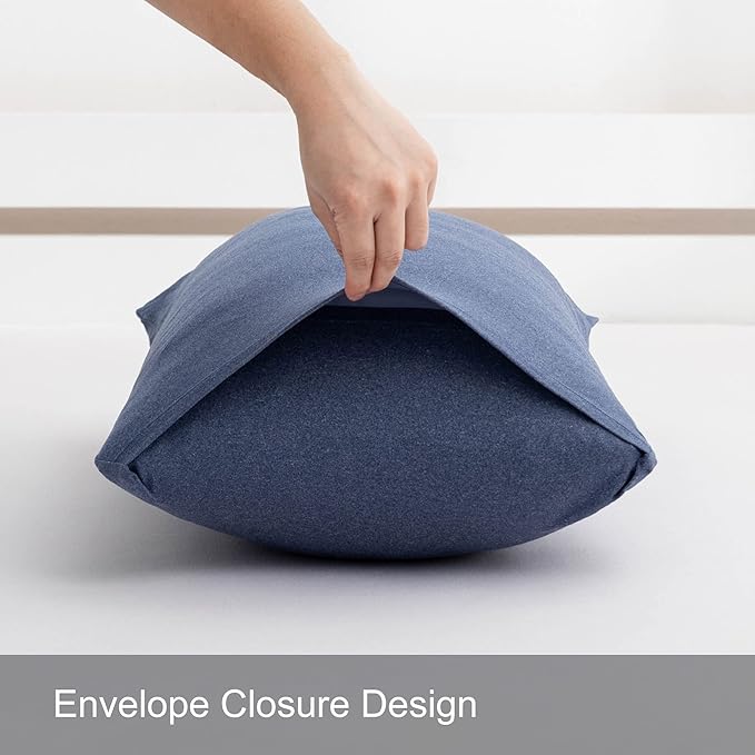 2-Pack Stretch Pillow Cases - Jersey Knit & Envelope Closure Pillowcases with Ultra Soft T-Shirt Like Polyester Blend - Suitable for Queen or Standard Size Set of 2, Heather Blue
