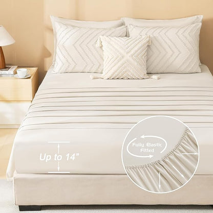 Litanika Full Size Comforter Set with Sheets Beige - 7 Pieces Bed in a Bag Full Boho Tufted Complete Bedding Sets with Comforter, Sheets, Pillowcases & Shams