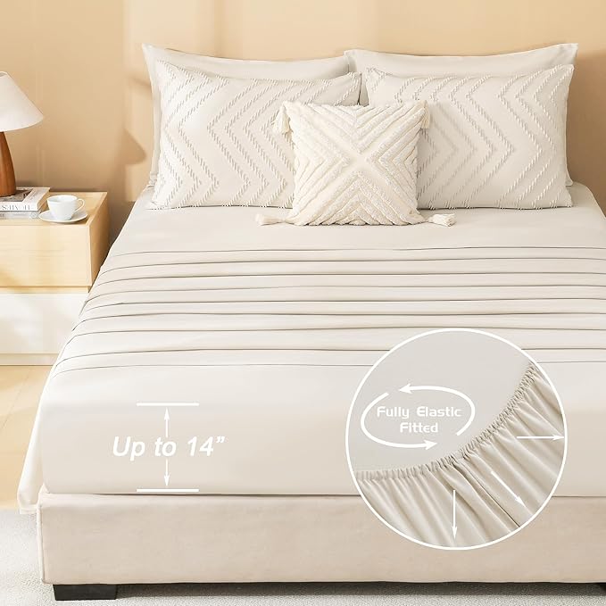 Litanika Super King Size Comforter Set with Sheets Beige - 7 Pieces Bed in a Bag Oversized King Boho Tufted Complete Bedding Sets with Comforter, Sheets, Pillowcases & Shams