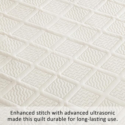 Yiran California King Size Beige Quilt Set Lightweight Oversized Bedspread Ultrasonic Diamond Pattern Soft Microfiber Summer Coverlet Modern Style 3 Piece with 2 Shams (112x104 inch)