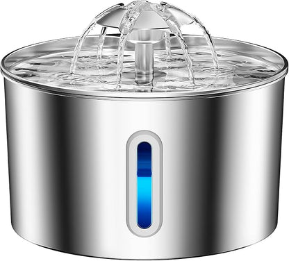 Cat Water Fountain Stainless Steel - 74oz/2.2L Automatic Large Pet Watering Bowl Dispenser for Indoor Cats - Drinking Fountains with 6 Filter, Gifts for Dogs and Kitty - Dog Waterer Bowls No Spill