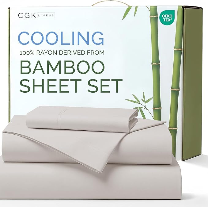 100% Rayon Derived From Bamboo - Bamboo Sheets Twin XL Size - Cooling Sheets for Twin XL - Soft, Breathable Hotel Luxury Bedding - 1 Flat & 1 Fitted & 1 Pillowcase w/ 16 Inch Deep Pockets - Light Grey