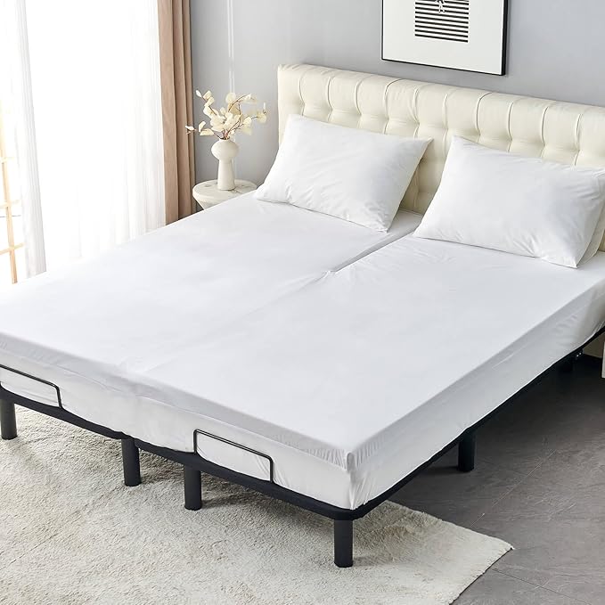 Kingnex Waterproof Half Split Top King Mattress Protector for Adjustable Bed with Upper Flex 36-39 from Head Ultra Soft Bamboo Viscose Jersey Noiseless Fitted Matress Cover