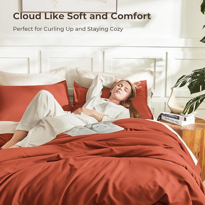 Litanika Burnt Orange California King Comforter Set - 3 Pieces Terracotta Cal King Lightweight Soft Solid Bed Comforter, Oversized Fluffy Quilt Blanket Bedding Set (104x96In, 2 Pillowcases)