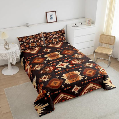 Feelyou Geometric Comforter Queen Size Modern Art Comforter Set for Boys Girls Children Luxury Bedding Set Room Decor Brown Duvet Set