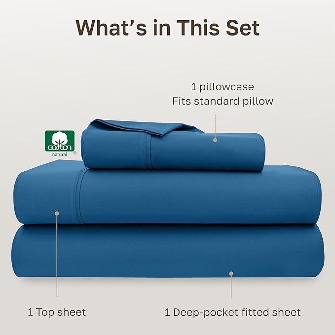 California Design Den Twin Sheets Set - 400 Thread Count Sateen, Natural 100% Cotton Bed Sheets, Deep Pockets with All Around Elastic, Soft, Durable Bedding - Cobalt Blue