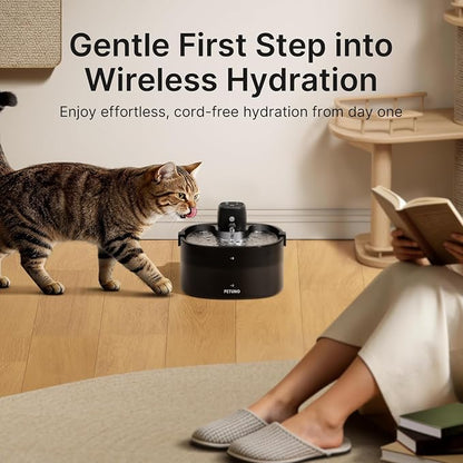 Cordless Cat Water Fountain, Battery Operated, Black 6 Filters, 78oz | Wireless Cat Fountain Rechargeable 4000mAh, Motion Sensor, Ultra-Quiet Pump, Locking Lid, Automatic Pet Fountain