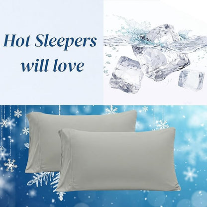 Beckham Hotel Collection Cooling Pillowcases for Hot Sleepers, King Size Set of 2, Cool Bedding, Envelope Closure, Silky Soft, Breathable, Moisture-Wicking, Aqua Gray