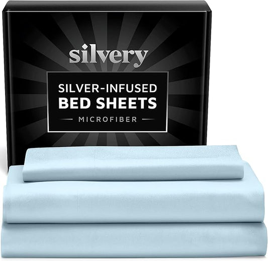 Silvery Silver Infused Bed Sheets Set - Ultra-Soft Temperature-Regulating Fabric with Self-Cleaning Technology™ That Stays Fresh 3X Longer for Hygienic Sleep