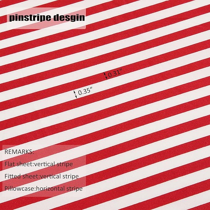 Best Season Ticking Stripe Sheet Set,3 Piece Twin Size Microfiber Bedding,Burgundy Red and White Pinstripe Patterned,Deep Pocket