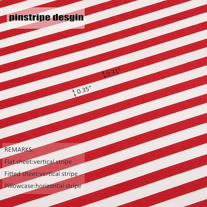 Best Season Ticking Stripe Sheet Set,4 Piece Full Size Microfiber Bedding,Burgundy Red and White Pinstripe Patterned,Deep Pocket