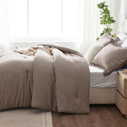 CozyLux Queen Comforter Set, 3 Pieces Khaki Soft Luxury Cationic Dyeing Comforters Queen Size Bedding Sets, Breathable Lightweight Fluffy Bed Set with 1 Down Alternative Comforter and 2 Pillow Shams