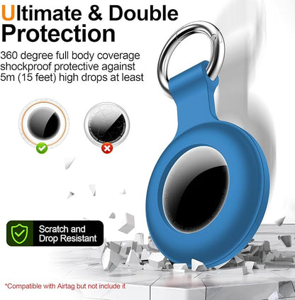 1|2|4Pack for Apple AirTag Holder with Keychain for Air Tag 2nd/1st Gen | Waterproof Air Tag Cover GPS Tracker Anti-Scratch Silicone Air-Tag Case for Pets,Kids-Blue+Brown+Orange+Rose Red
