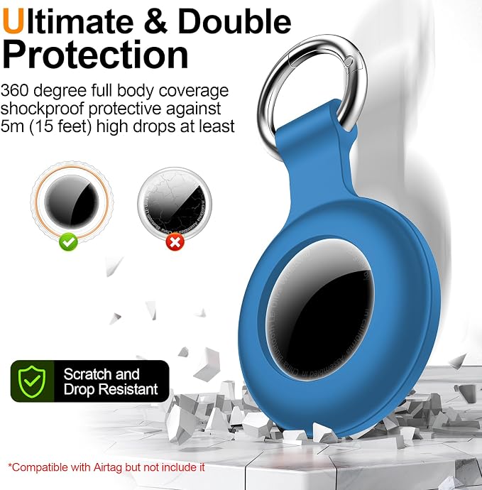 1|2|4Pack for Apple AirTag Holder with Keychain for Air Tag 2nd/1st Gen | Waterproof Air Tag Cover GPS Tracker Anti-Scratch Silicone Air-Tag Case for Pets,Kids,Bags,Luggages-Blue