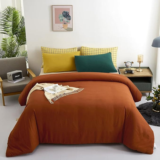 Luxlovery Burnt Orange Comforter Set Queen Rust Bedding Comforter Set Full Caramel Cozy Blanket Quilts Solid Color Reddish Brown 3 Piece Comforter Set for Women Men