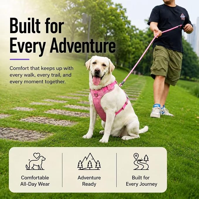 No Pull Dog Harness with Built-in Hidden AirTag & GPS Tracker Holder, Reflective Adjustable Escape-Proof Vest Harness for Small & Medium Dogs (Hot Pink, M)